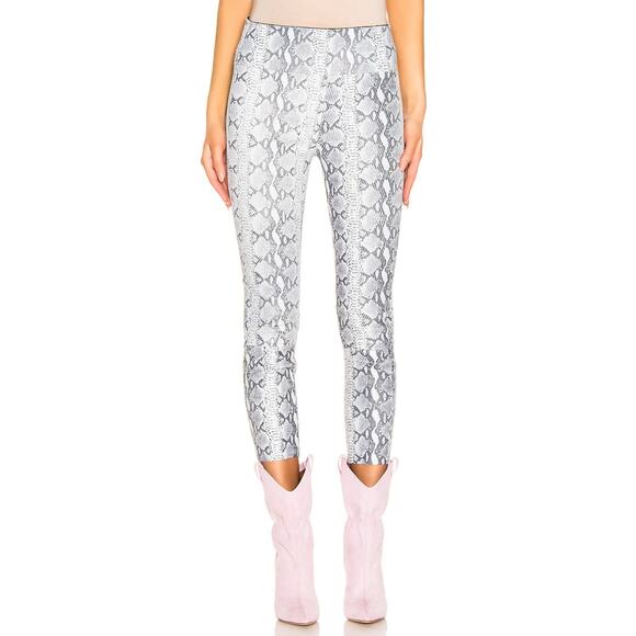 SPRWMN Pants - SPRWMN High Waist 3/4 Leather Leggings Gray Snake Print 100% Lambskin Size Large